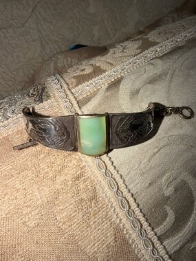 Vintage Sterling Silver mermaid Bracelet with large semi precious Green Stone